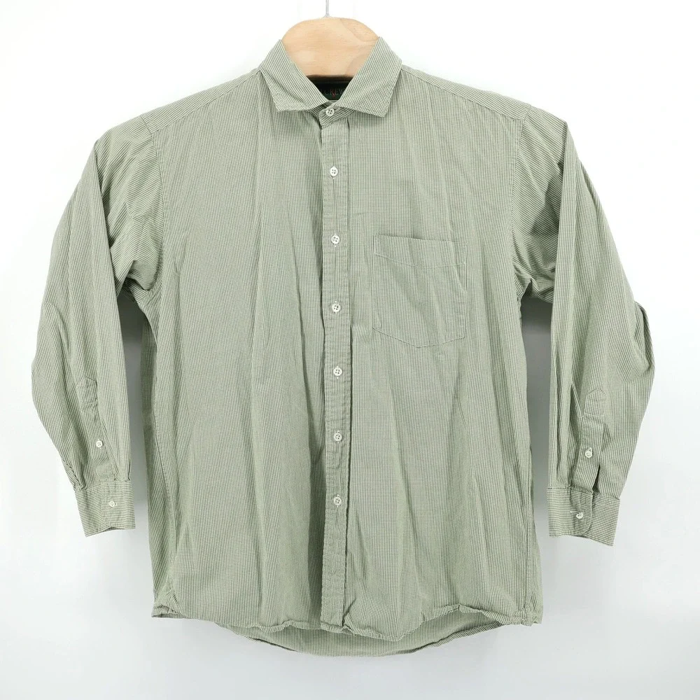 Vintage J‎ Crew Green Gingham Oarsman Button Down Shirt Long Sleeve Men Size L